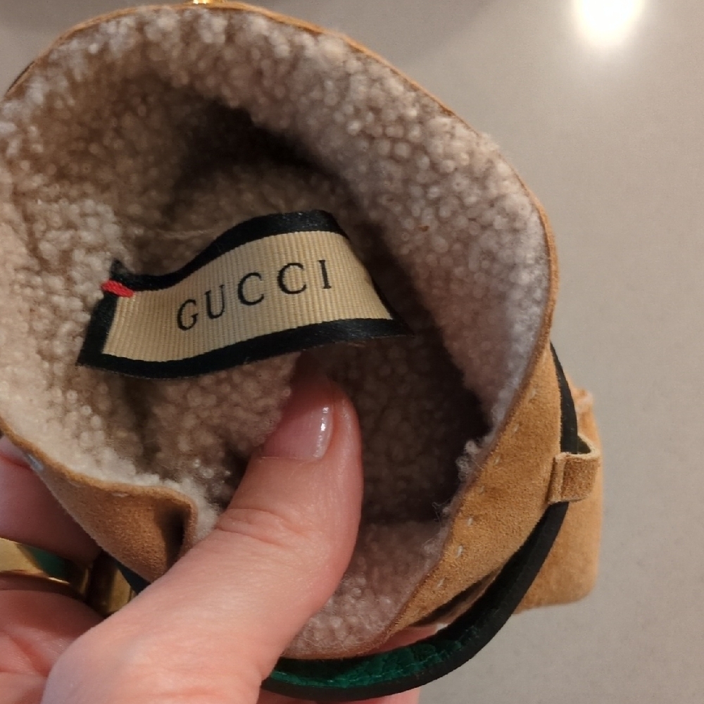 Gucci Tan Leather Gloves with Green Accents
